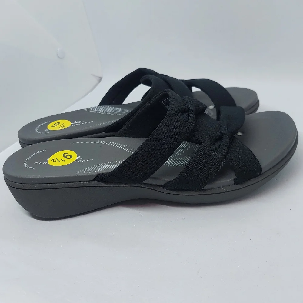 Clarks Women’s Cloudsteppers Breeze Rae Sandals Black Gray Size 9.5M